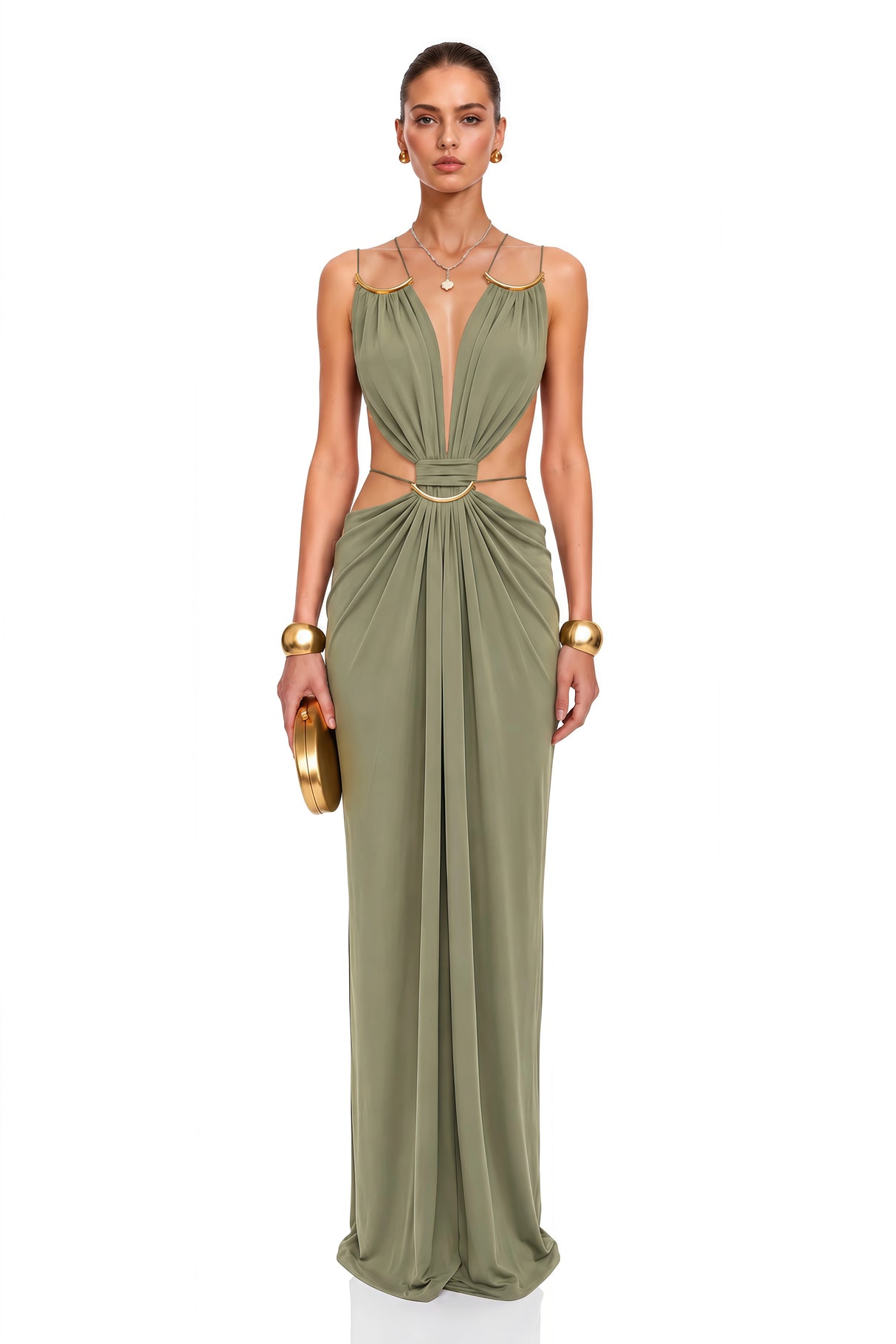 Sienna Matcha Green CutOut Halterneck Maxi Dress