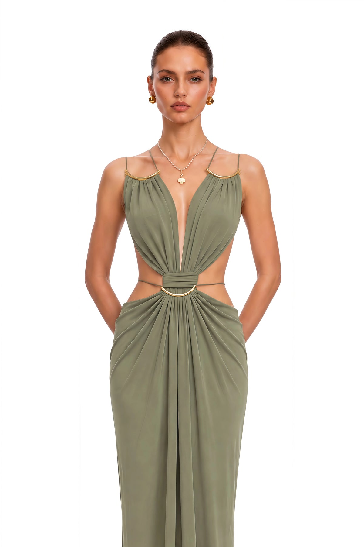 Sienna Matcha Green CutOut Halterneck Maxi Dress