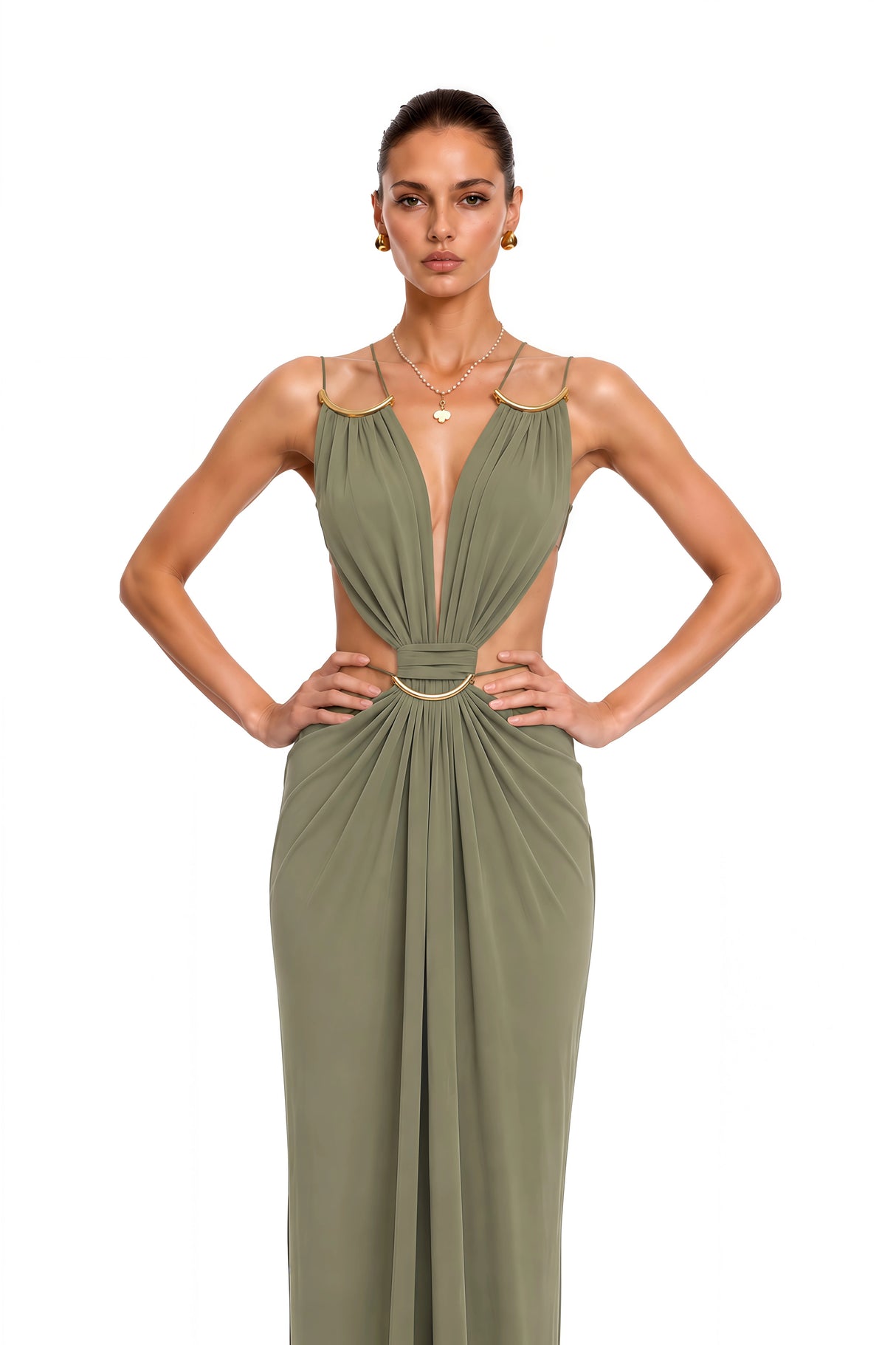 Sienna Matcha Green CutOut Halterneck Maxi Dress