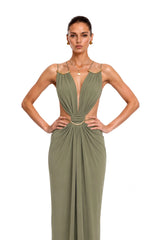 Sienna Matcha Green CutOut Halterneck Maxi Dress