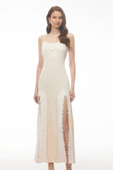 Sienna Neutral Satin Maxi Dress with High Slit
