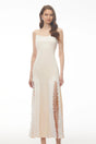 Sienna Neutral Satin Maxi Dress with High Slit