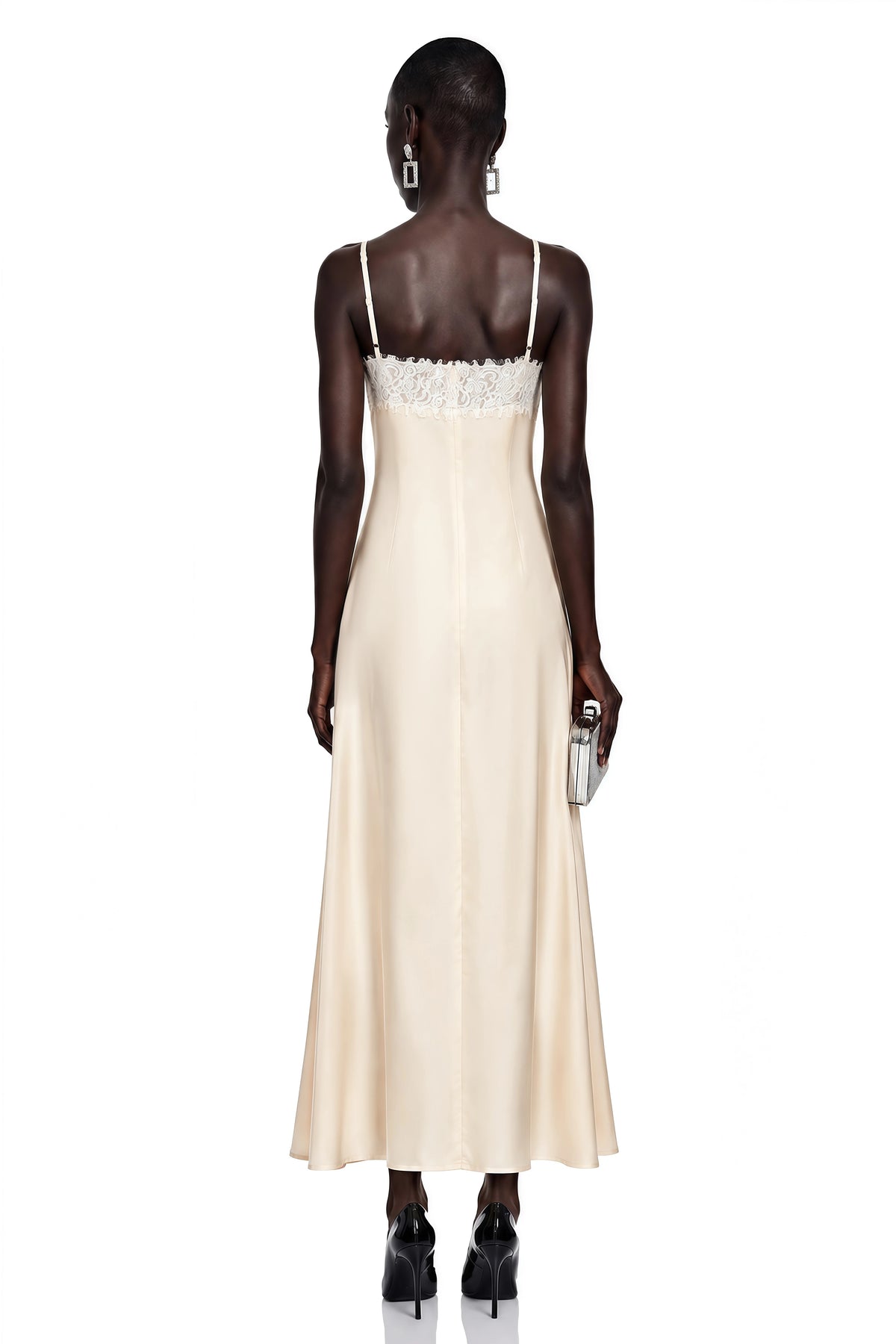 Sienna Neutral Satin Maxi Dress with High Slit