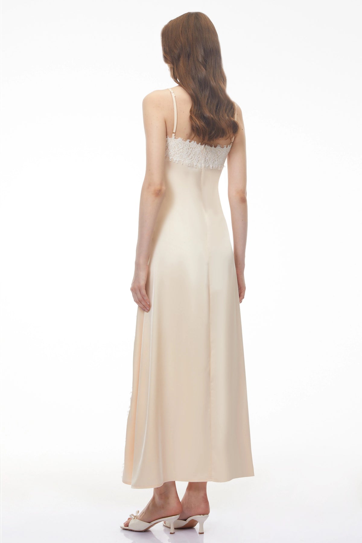 Sienna Neutral Satin Maxi Dress with High Slit