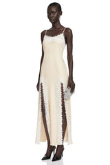 Sienna Neutral Satin Maxi Dress with High Slit