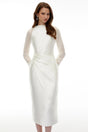 Sienna White Satin Midi Dress with Chiffon Panels