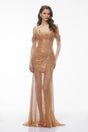Sigal Gold Chain Embellished Ruched Maxi Dress