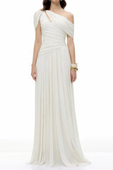 Sigrun White Asymmetrical Gathered Maxi Dress