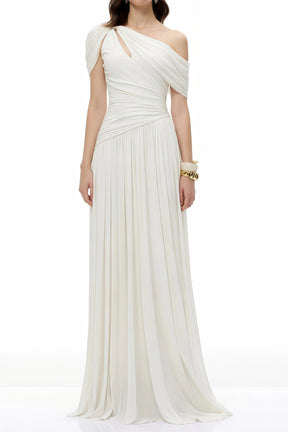 Sigrun White Asymmetrical Gathered Maxi Dress