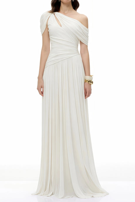 Kylie Maxi Dress White Asymmetrical Gathered