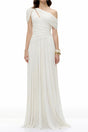 Sigrun White Asymmetrical Gathered Maxi Dress