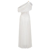 Sigrun White Asymmetrical Gathered Maxi Dress