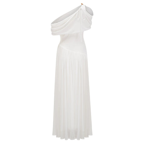 Kylie Maxi Dress White Asymmetrical Gathered