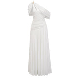 Sigrun White Asymmetrical Gathered Maxi Dress