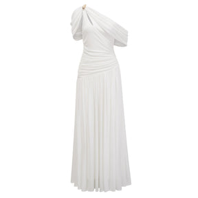 Sigrun White Asymmetrical Gathered Maxi Dress