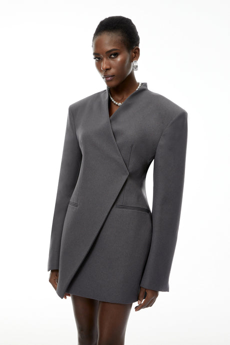 Nives Grey Asymmetrical Collarless Blazer