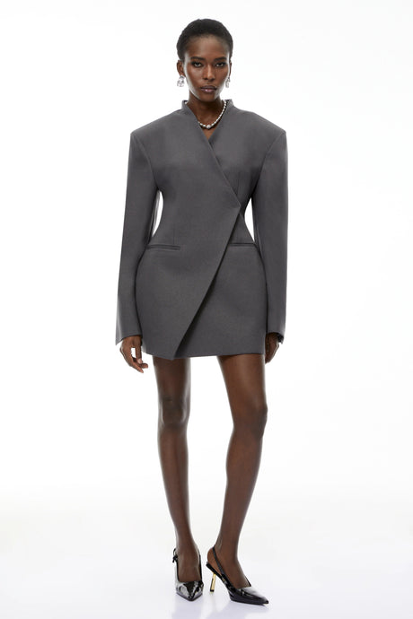 Nives Grey Asymmetrical Collarless Blazer