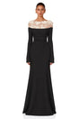 Silvia Black Floral Appliqué OffShoulder Gown