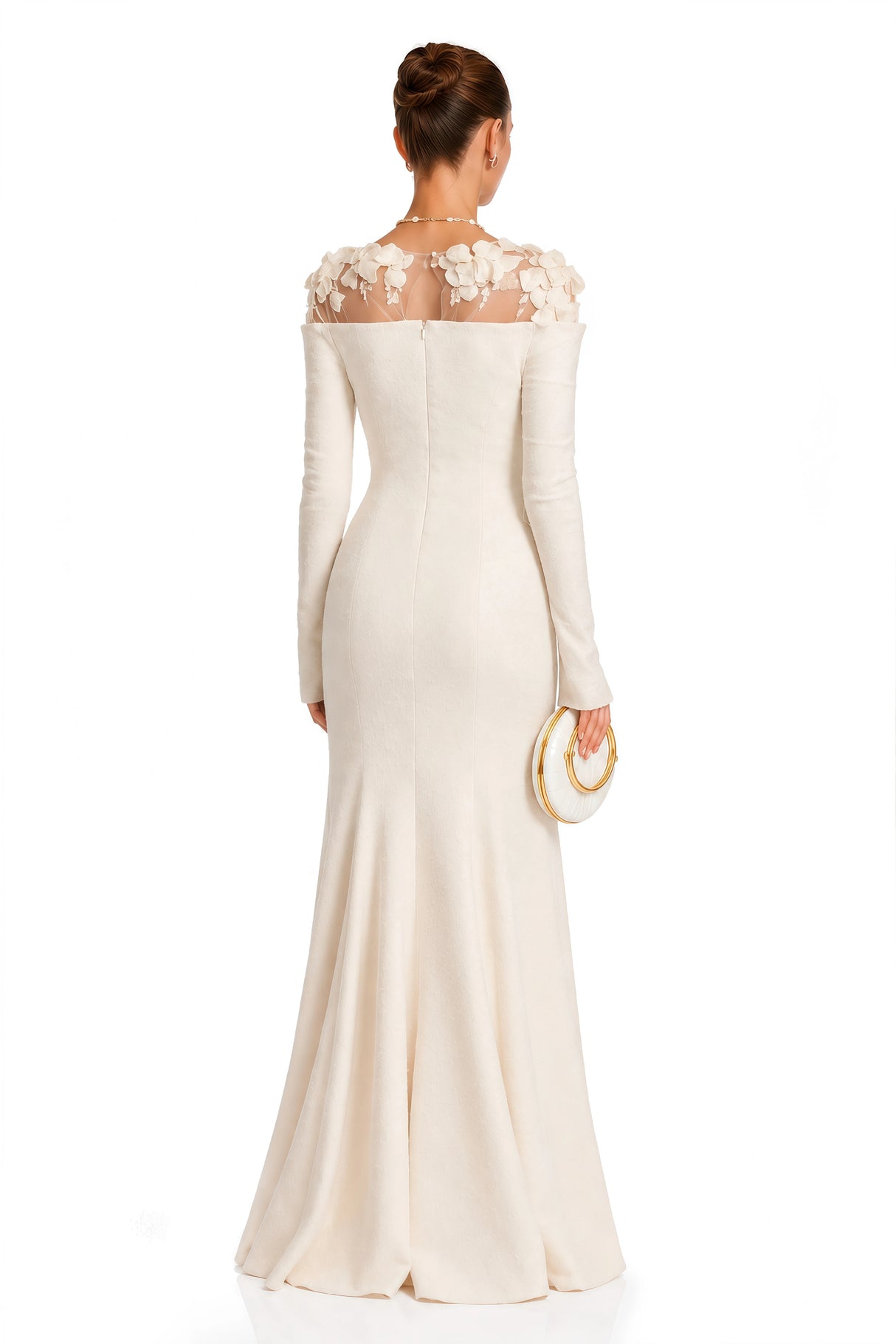 Silvia White Floral Appliqué OffShoulder Gown