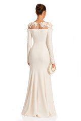 Silvia White Floral Appliqué OffShoulder Gown
