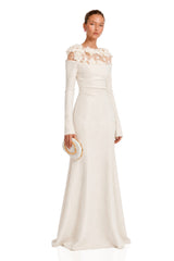 Silvia White Floral Appliqué OffShoulder Gown