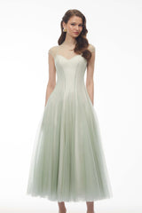 Simin Green SemiSheer Tulle Maxi Dress
