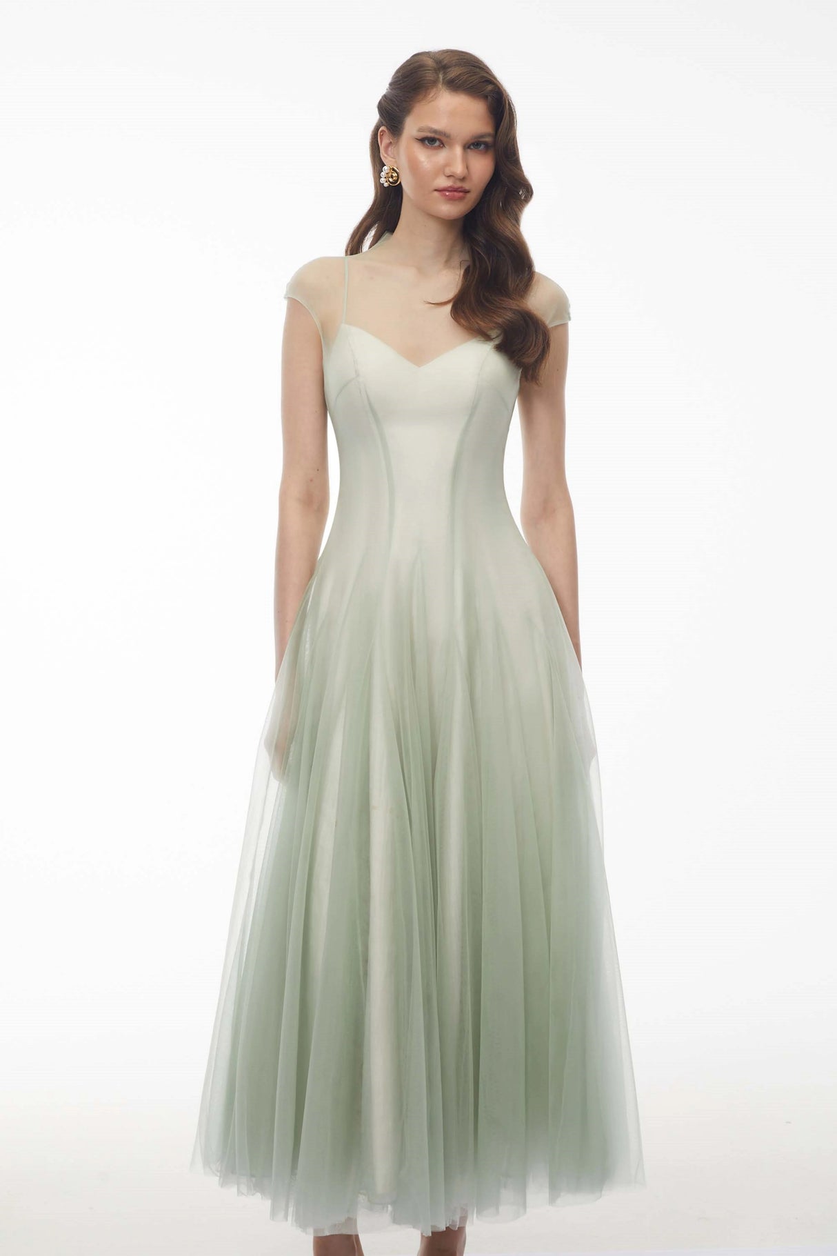Simin Green SemiSheer Tulle Maxi Dress