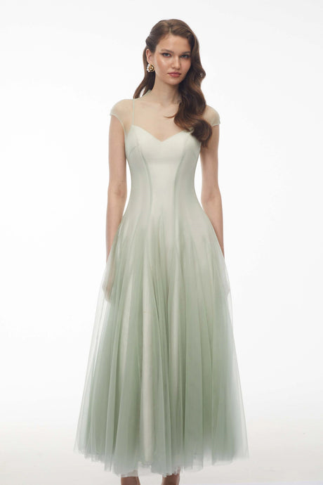Lucrezia Maxi Dress Green Semi-Sheer Tulle