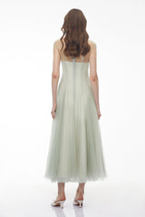 Simin Green SemiSheer Tulle Maxi Dress