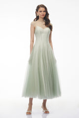 Simin Green SemiSheer Tulle Maxi Dress