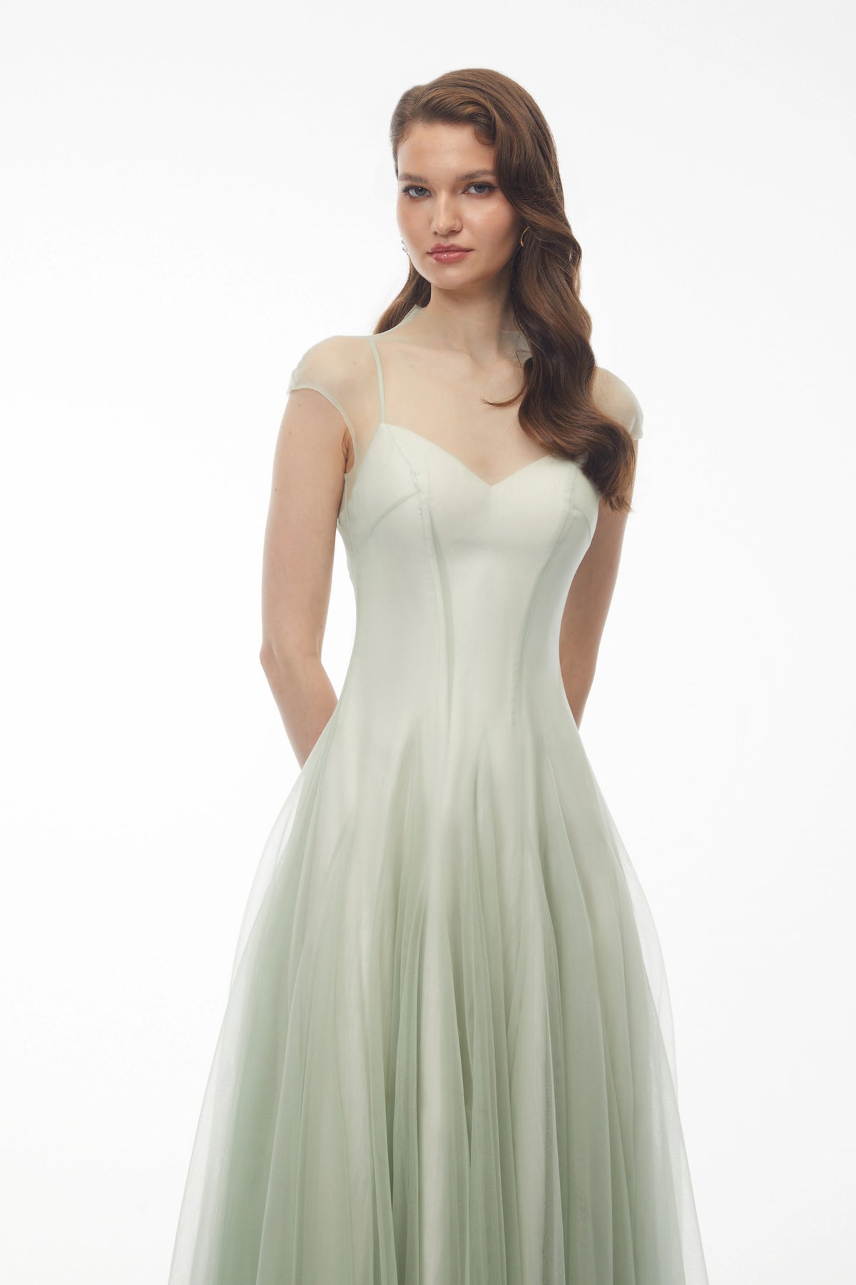Simin Green SemiSheer Tulle Maxi Dress