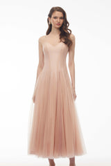 Simin Pink SemiSheer Tulle Maxi Dress