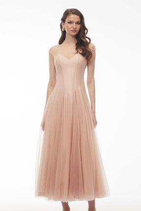 Simin Pink SemiSheer Tulle Maxi Dress