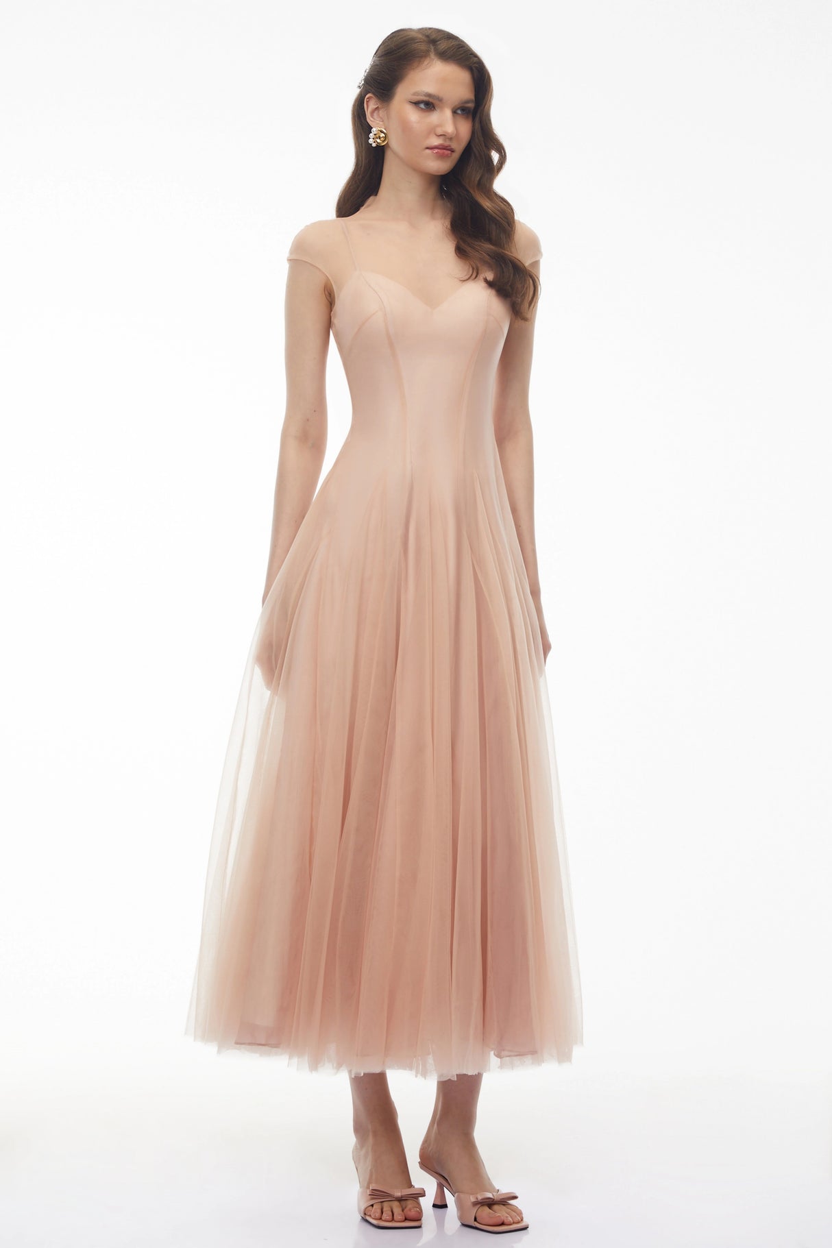 Simin Pink SemiSheer Tulle Maxi Dress