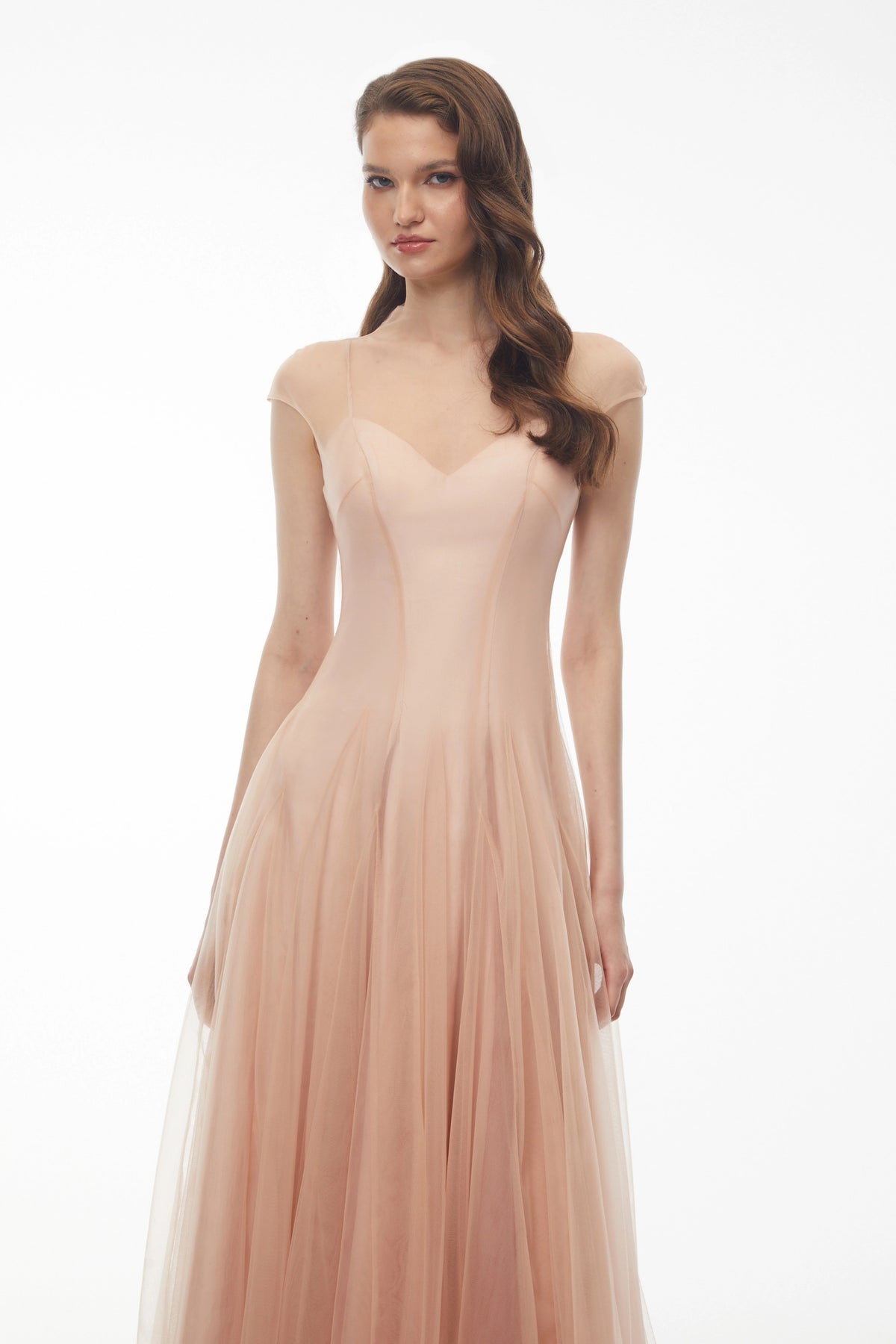 Simin Pink SemiSheer Tulle Maxi Dress