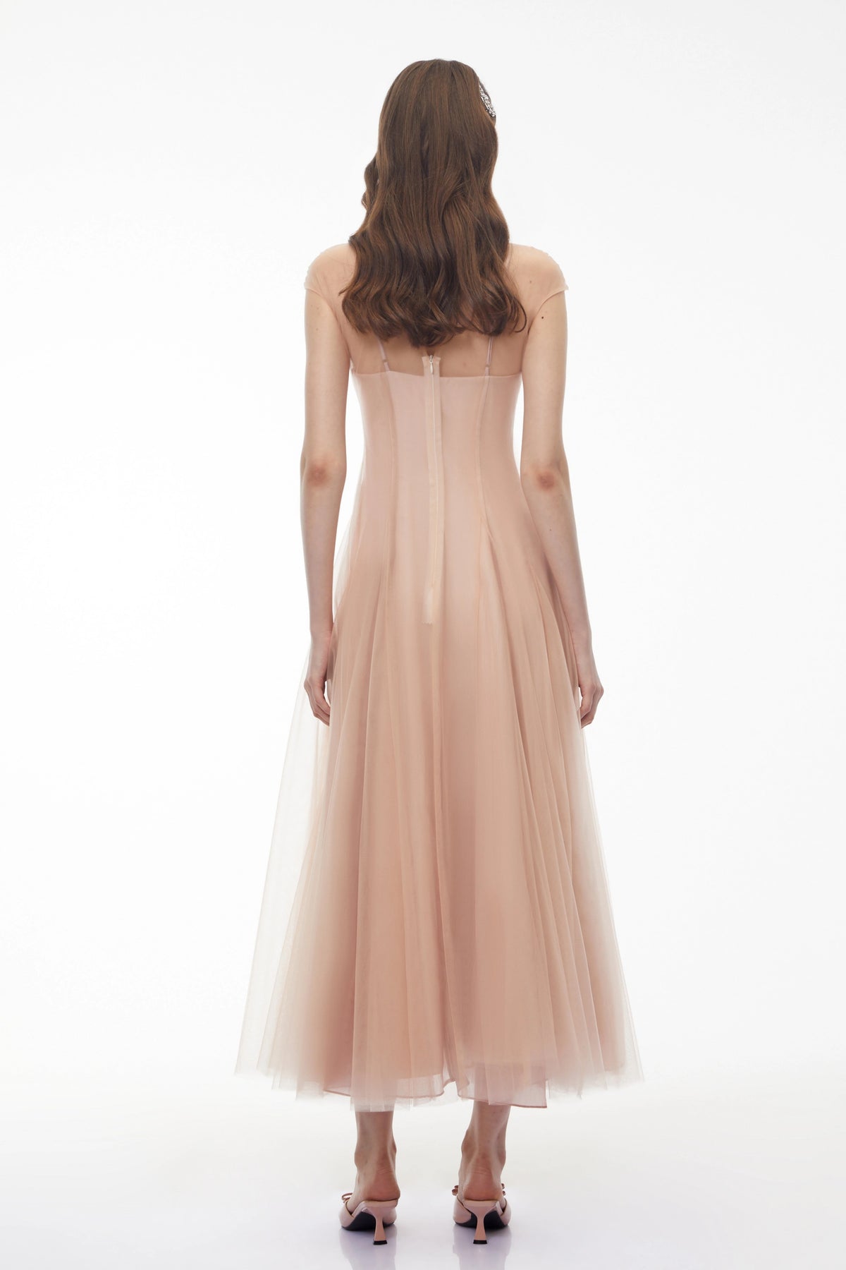 Simin Pink SemiSheer Tulle Maxi Dress