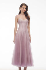 Simin Purple SemiSheer Tulle Maxi Dress