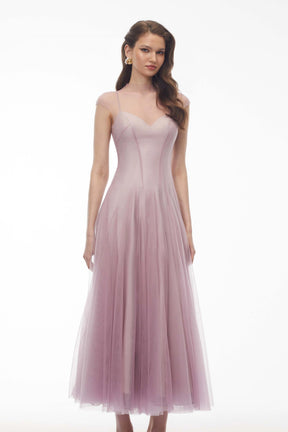 Simin Purple SemiSheer Tulle Maxi Dress