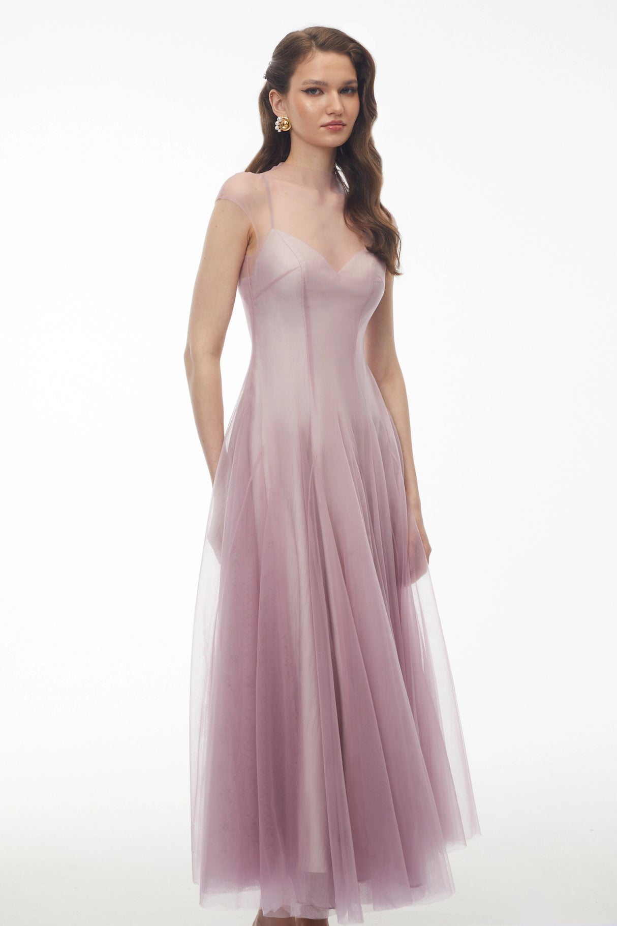 Simin Purple SemiSheer Tulle Maxi Dress