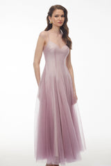 Simin Purple SemiSheer Tulle Maxi Dress