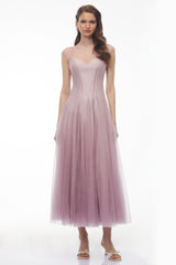 Simin Purple SemiSheer Tulle Maxi Dress
