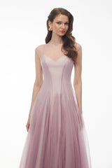 Simin Purple SemiSheer Tulle Maxi Dress