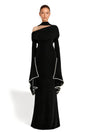 Simona Black One Shoulder Pearl Trim Maxi Gown