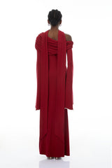 Simona Burgundy One Shoulder Pearl Trim Maxi Gown