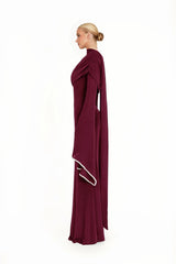 Simona Burgundy One Shoulder Pearl Trim Maxi Gown