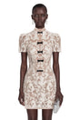 Simona Nude Lace Mini Dress with Bow Detail