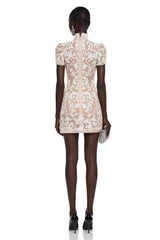 Simona Nude Lace Mini Dress with Bow Detail