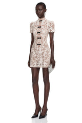 Simona Nude Lace Mini Dress with Bow Detail
