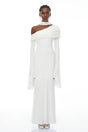 Simona White One Shoulder Pearl Trim Maxi Gown
