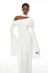 Simona White One Shoulder Pearl Trim Maxi Gown